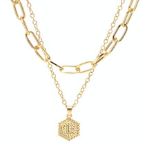 26 Alphabet Double Layer Necklace Hexagonal Letter Pendant Layered Collarbone Chain, Style: L