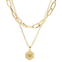 26 Alphabet Double Layer Necklace Hexagonal Letter Pendant Layered Collarbone Chain, Style: M