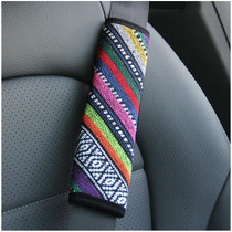 Ethnic Style Linen Car Seat Belt Cover Shoulder Pads(Colorful)
