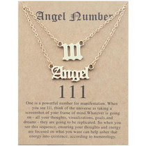 2 In 1 Angel Lucky Numbers Layered Necklace Set Women Collarbone Chain Jewelry, Style: Angel+1 Gold
