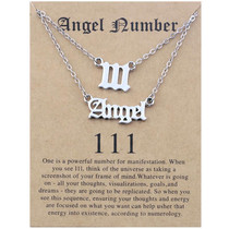 2 In 1 Angel Lucky Numbers Layered Necklace Set Women Collarbone Chain Jewelry, Style: Angel+1 Silver