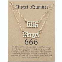 2 In 1 Angel Lucky Numbers Layered Necklace Set Women Collarbone Chain Jewelry, Style: Angel+6 Gold