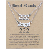 2 In 1 Angel Lucky Numbers Layered Necklace Set Women Collarbone Chain Jewelry, Style: Angel+2 Silver