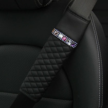 Car Leather Seat Belt Cover Shoulder Pads with Bling Diamonds 6.5x23cm(Black)