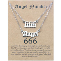 2 In 1 Angel Lucky Numbers Layered Necklace Set Women Collarbone Chain Jewelry, Style: Angel+6 Silver