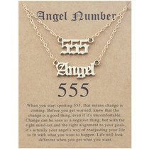 2 In 1 Angel Lucky Numbers Layered Necklace Set Women Collarbone Chain Jewelry, Style: Angel+5 Gold