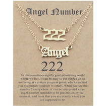 2 In 1 Angel Lucky Numbers Layered Necklace Set Women Collarbone Chain Jewelry, Style: Angel+2 Gold