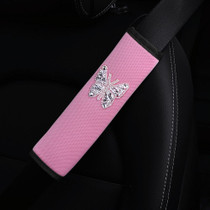 Car Seat Belt Cover Diamond Butterfly Shoulder Strap Cushion Cover 6.5x23cm(Pink White)