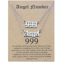 2 In 1 Angel Lucky Numbers Layered Necklace Set Women Collarbone Chain Jewelry, Style: Angel+9 Silver