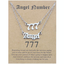 2 In 1 Angel Lucky Numbers Layered Necklace Set Women Collarbone Chain Jewelry, Style: Angel+7 Silver