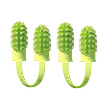 2pcs Pet Teeth Cleaning Dual Finger Toothbrush Dogs And Cats Oral Cleaning Tools(Grass Yellow)