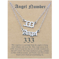 2 In 1 Angel Lucky Numbers Layered Necklace Set Women Collarbone Chain Jewelry, Style: Angel+3 Silver