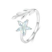 S925 Sterling Silver Platinum Plated Fresh Flower Opening Adjustable Ring(BSR533-E)