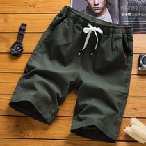 Cotton Linen Casual 5-point Sport Shorts Pants, Size: L(Army Green)