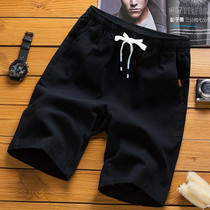 Cotton Linen Casual 5-point Sport Shorts Pants, Size: XXXL(Black)