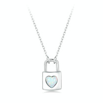 S925 Sterling Silver Platinum-plated Valentine Day Heart Lock Necklace for Women(BSN377)