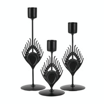 3 In 1 Black Feather Candlestick Wedding Decoration Romantic Candlelight Home Ornaments(Black)