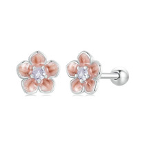 S925 Sterling Silver Platinum-plated Romantic Gradient Cherry Blossom Earrings(BSE992)