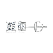 S925 Sterling Silver Platinum-plated Sparkling Square Moissanite Princess Earrings, Size: L