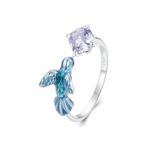 S925 Sterling Silver Platinum-plated Smart Kingfisher Petals Adjustable Open Ring(BSR540-E)