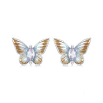 S925 Sterling Silver Platinum Plated Gradient Enamel Butterfly Earrings(BSE993)