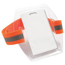 PVC Soft Plastic Card Holder Polyester Reflective Wristband Badge Card Holder Arm Adjustable ID Badge, Specification: Orange