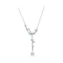 S925 Sterling Silver Platinum Plated Moonfall Star River Tassel Necklace(BSN380)