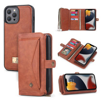 For iPhone 13 mini Multi-functional Zipper Wallet Leather Phone Case(Brown)