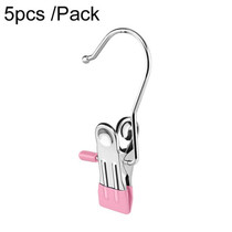 5pcs /Pack Stainless Steel Flat Clip With Hook Anti-Scratch Catch Laundry Drying Holder(Pink)
