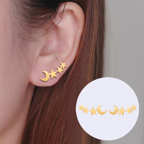 Simple Moon Star Stud Earrings for Women Birthday Gift Jewelry(Gold)