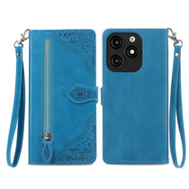 For Tecno Itel A70 Embossed Flower Zipper Leather Phone Case(Blue)
