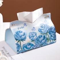 Oil Printed Leather Tissue Box Living Room Decorative Tissue Storage Bag, Color: Blue Rose