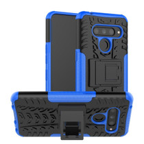 Tire Texture TPU+PC Shockproof Case for LG V50 ThinQ, with Holder (Blue)