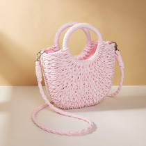 Half-moon Shape Straw Tote Bag Cross-body Woven Beach Single-shoulder Bag, Color: Pink