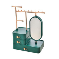 Jewelry and Cosmetics Storage Box Dressing Table with Mirror(Green)
