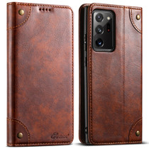 For Samsung Galaxy Note20 Suteni Baroque Calf Texture Buckle Wallet Leather Phone Case(Khaki)