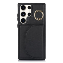 For Samsung Galaxy S23 Ultra 5G YM007 Ring Holder Card Bag Skin Feel Phone Case(Black)