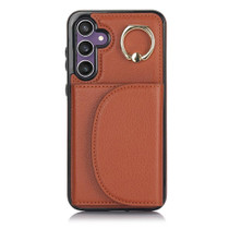 For Samsung Galaxy S23 FE 5G YM007 Ring Holder Card Bag Skin Feel Phone Case(Brown)
