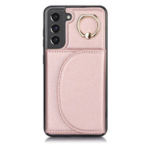 For Samsung Galaxy S22 5G YM007 Ring Holder Card Bag Skin Feel Phone Case(Rose Gold)