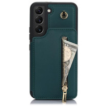 For Samsung Galaxy S22 5G YM006 Skin Feel Zipper Card Bag Phone Case with Dual Lanyard(Green)