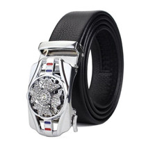 Dandali Scratch-Resistant Wrapped Edge Automatic Buckle Belt Mens Casual Waistbone Belt, Size: 120cm(Silver)