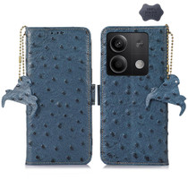 For Xiaomi Redmi Note 13 Ostrich Pattern Genuine Leather RFID Phone Case(Blue)