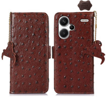 For Xiaomi Redmi Note 13 Pro+ Ostrich Pattern Genuine Leather RFID Phone Case(Coffee)