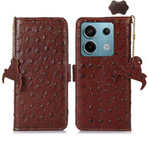 For Xiaomi Redmi Note 13 Pro Ostrich Pattern Genuine Leather RFID Phone Case(Coffee)