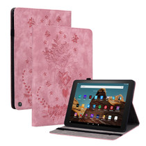 For Amazon Fire HD 10 2023 Butterfly Rose Embossed Leather Tablet Case(Pink)