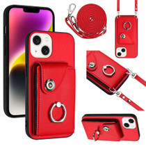 For iPhone 13 mini Organ Card Bag Ring Holder Phone Case with Long Lanyard(Red)