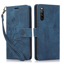 For Sony Xperia 10 III Orchid Butterfly Embossed Leather Phone Case(Blue)