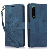 For Sony Xperia 5 IV Orchid Butterfly Embossed Leather Phone Case(Blue)