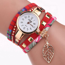 Ladies Quartz Bracelet Watch with Leaf Shape Pendant(Red)