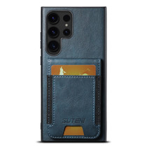For Samsung Galaxy S22 Ultra 5G Suteni H03 Oil Wax Leather Wallet Stand Back Phone Case(Blue)